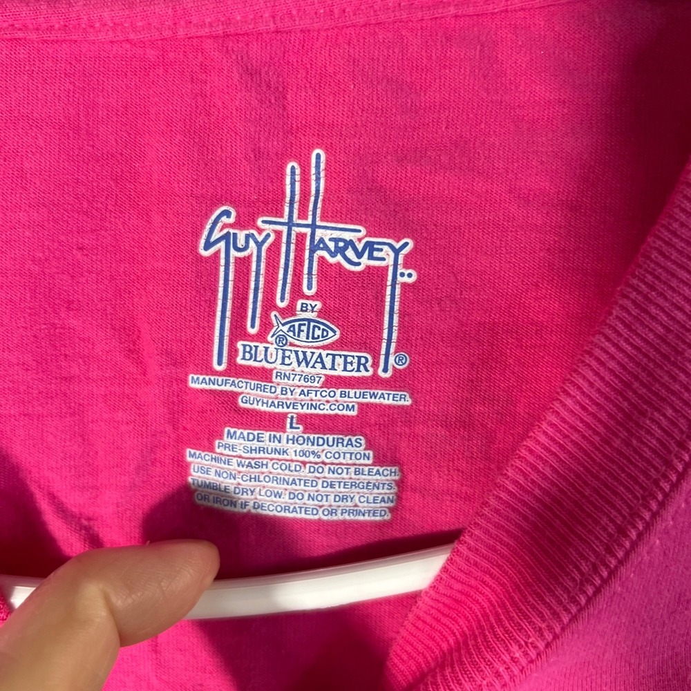 Guy Harvey Mens Pink Fishing Graphic Pocket T-Shirt West Florida Map Size L - Picture 7 of 8